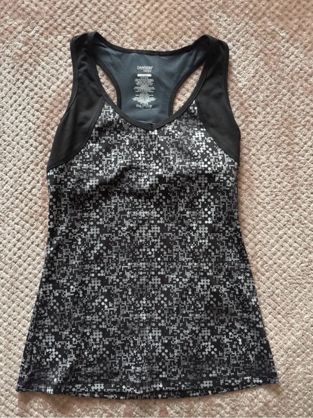 Danskin Black and Gray Pixel-Print Racerback Tank Top